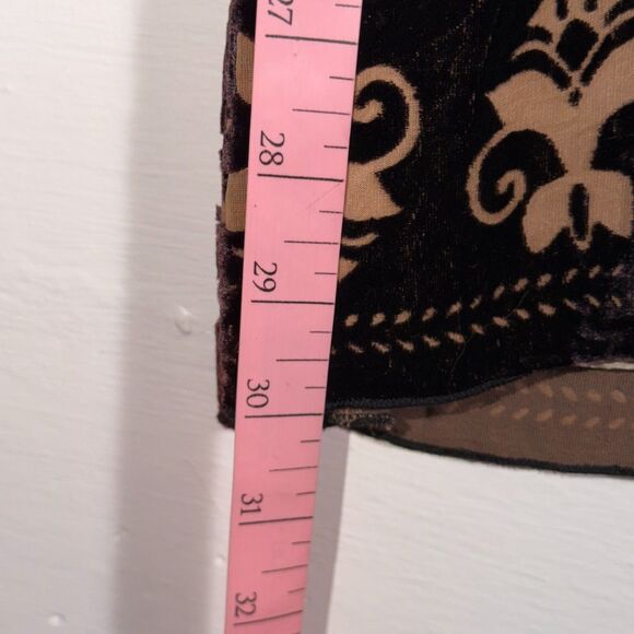 Hale Bob Burnout Velvet Boho Top Tie Shoulder Black Tan Floral Elastic Waist M - Picture 11 of 11